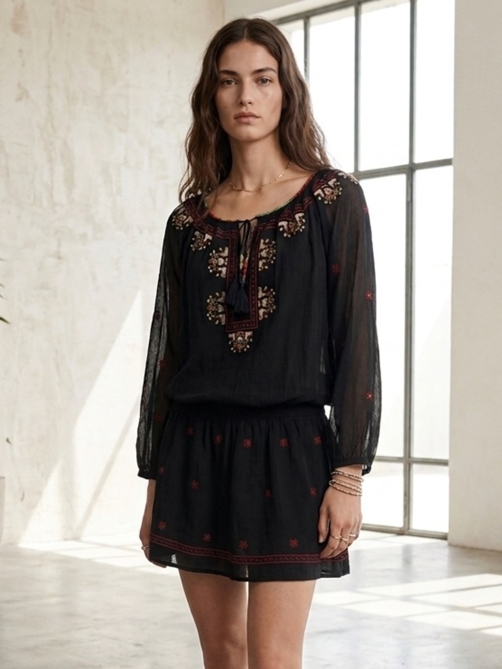 Joie Black Dress with Intricate Embroidery